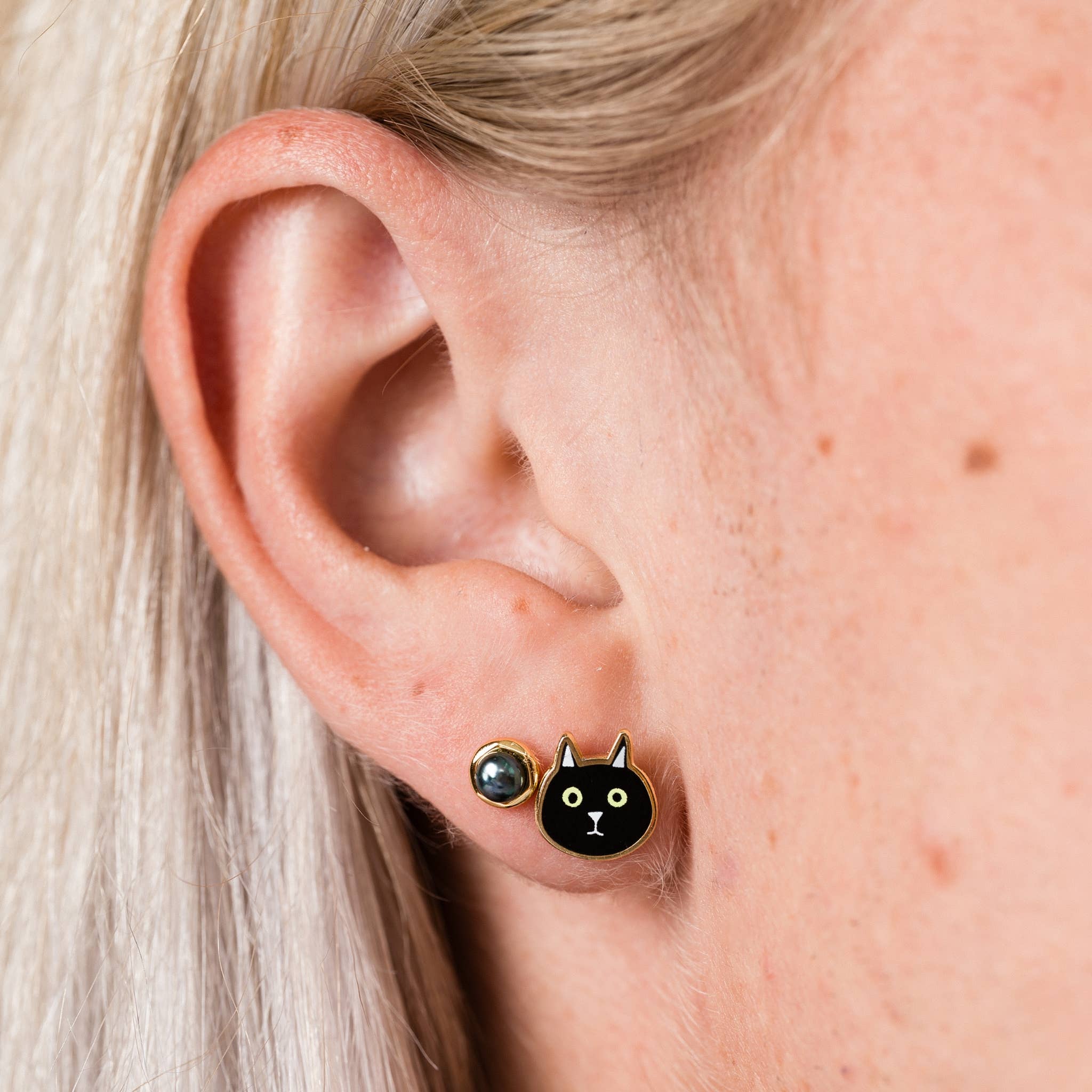Cat Enamel Stud Earrings - Image 4