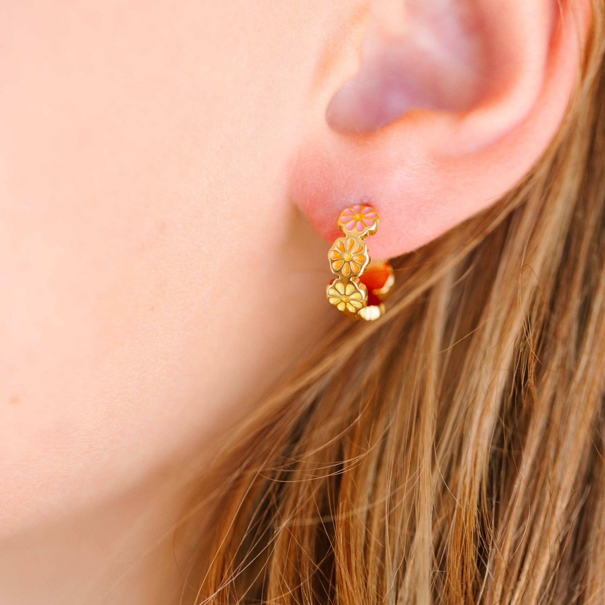 Colorful Daisy Huggie Earrings - Image 4