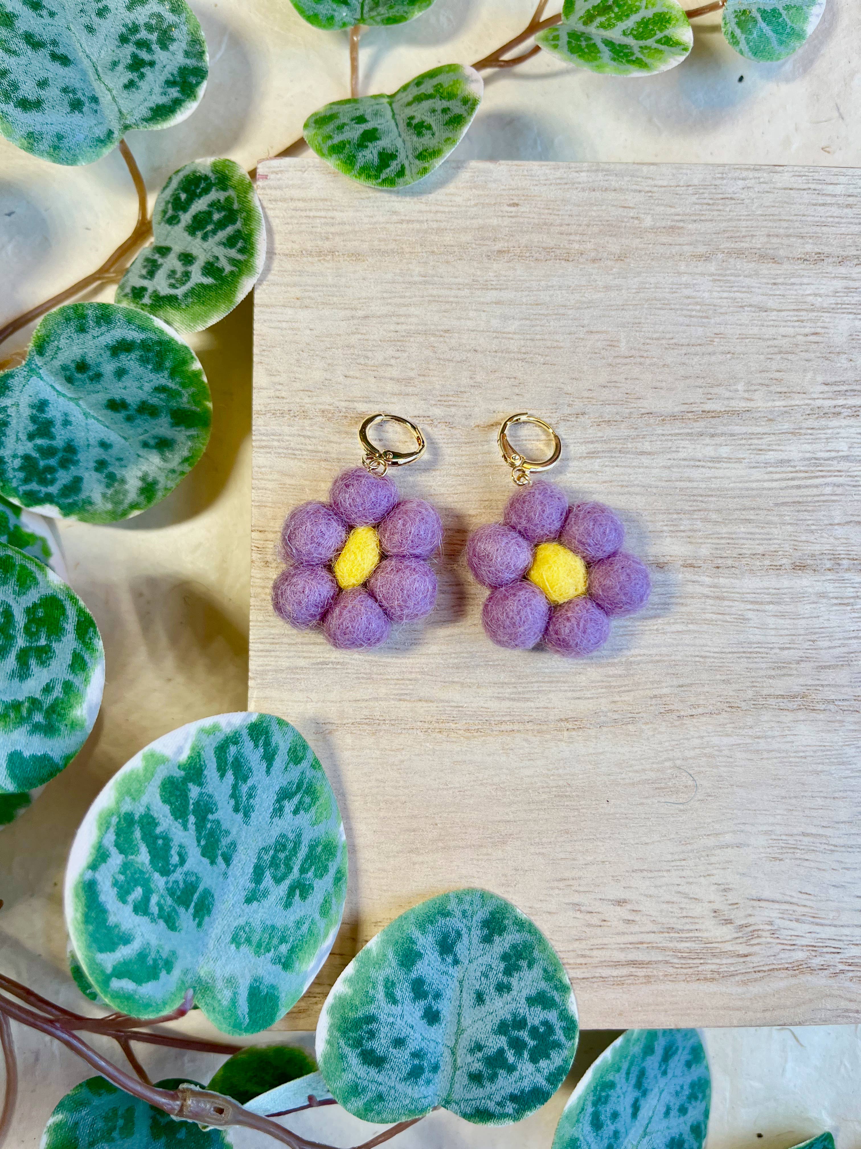 Mini Felted Daisy Earrings - Image 3