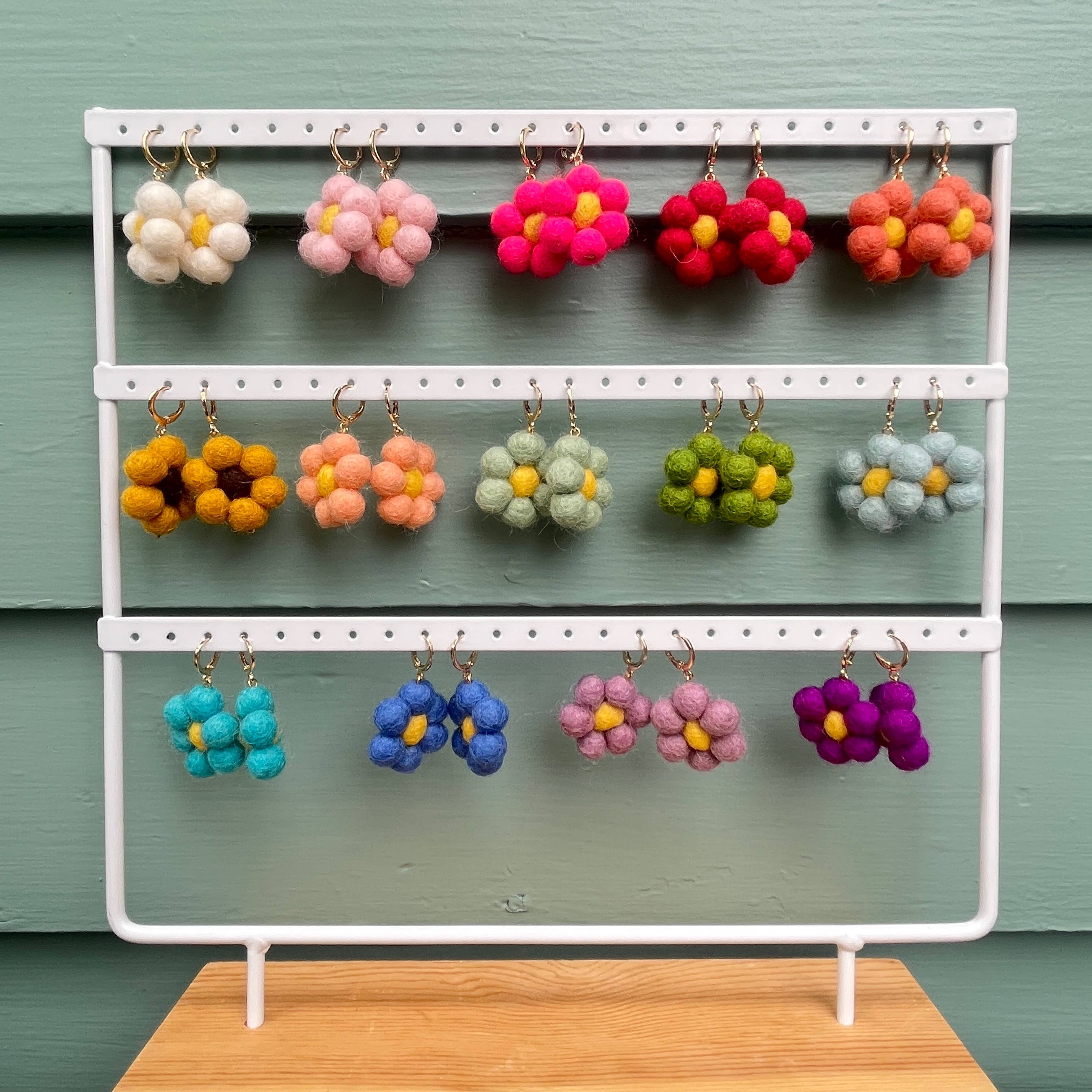 Mini Felted Daisy Earrings - Image 4