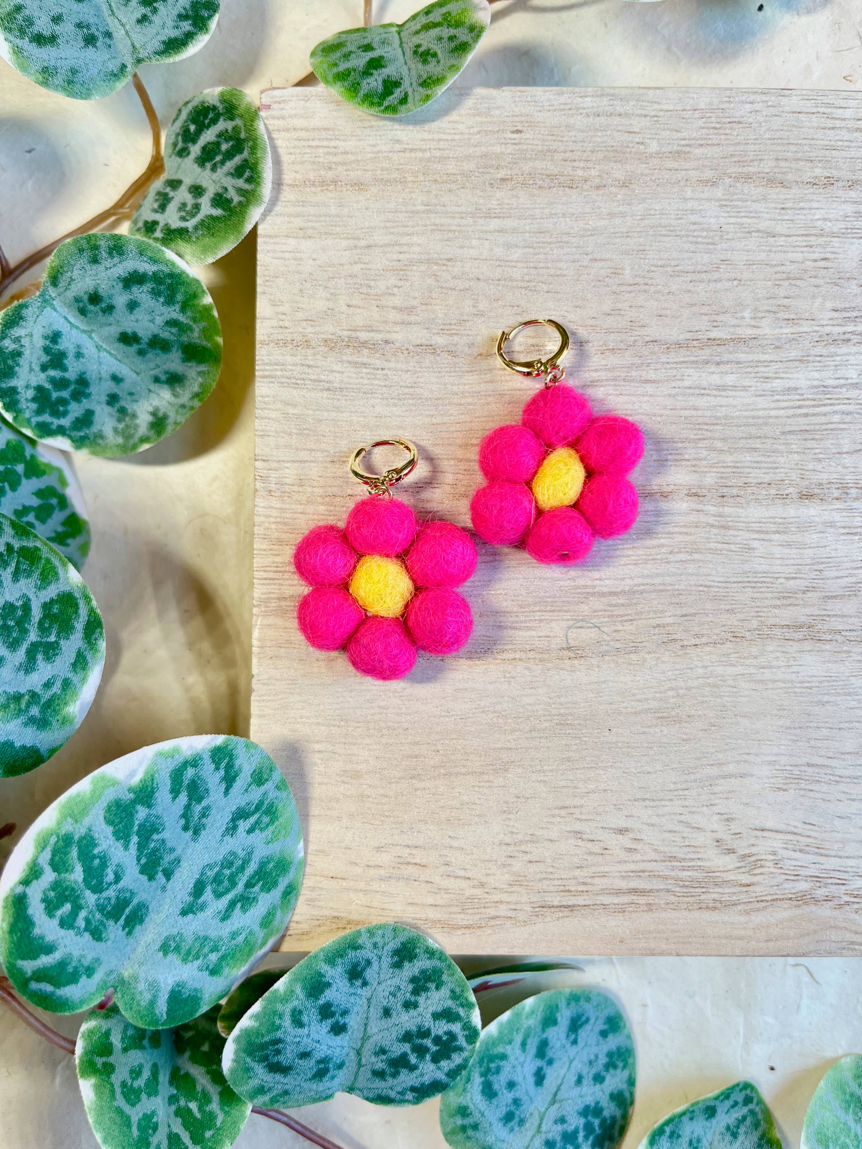 Mini Felted Daisy Earrings - Image 5