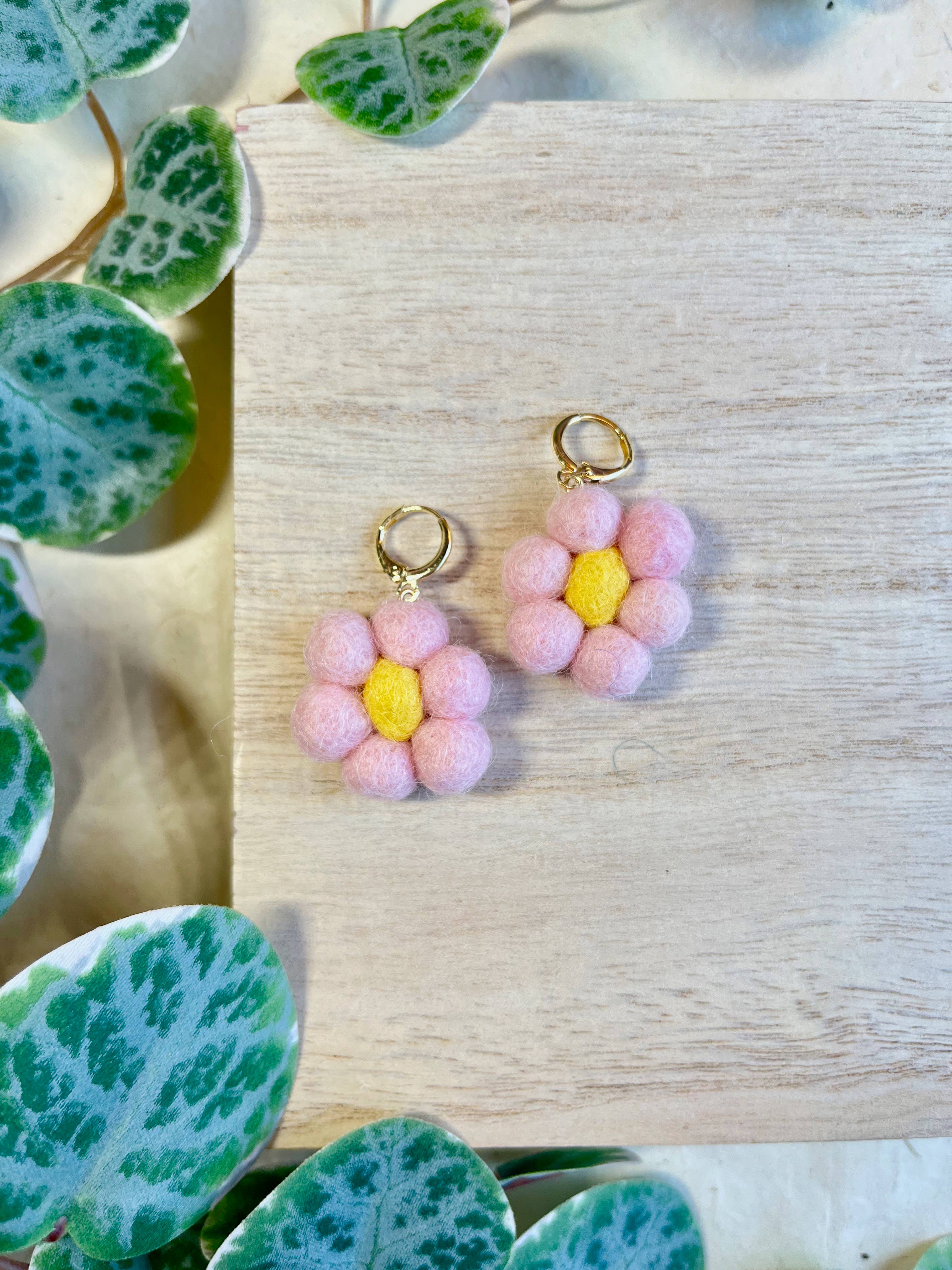 Mini Felted Daisy Earrings - Image 6