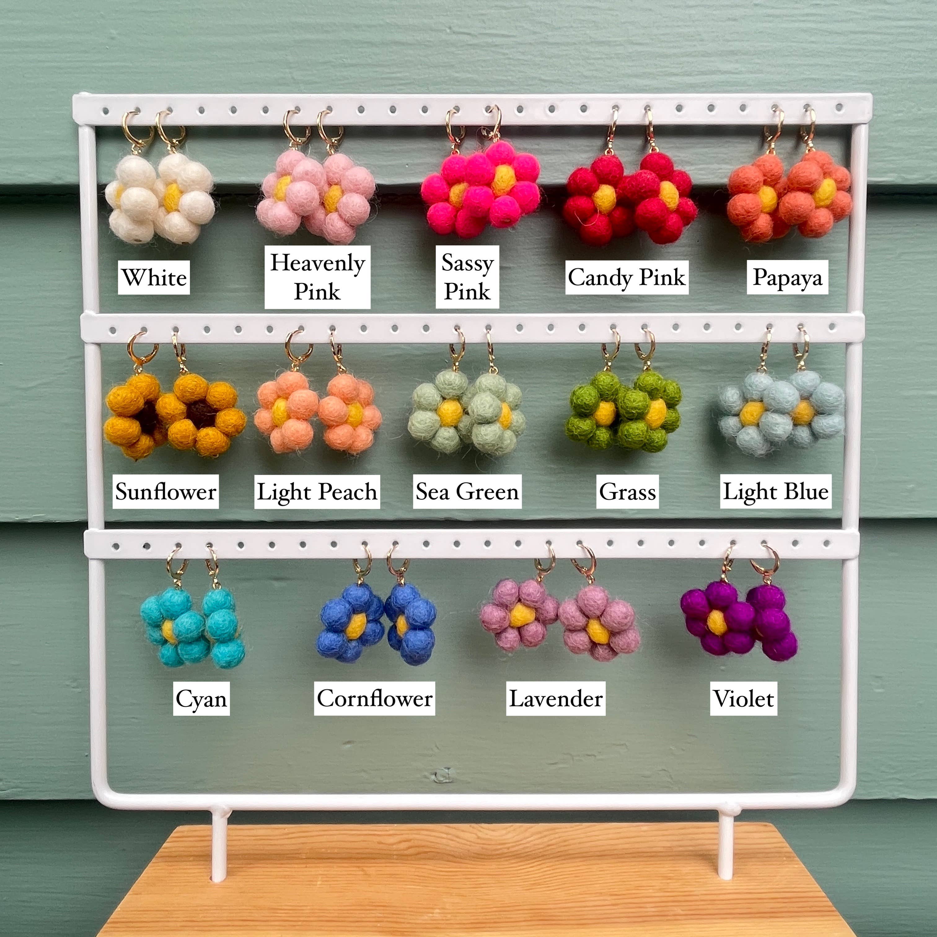 Mini Felted Daisy Earrings - Image 7