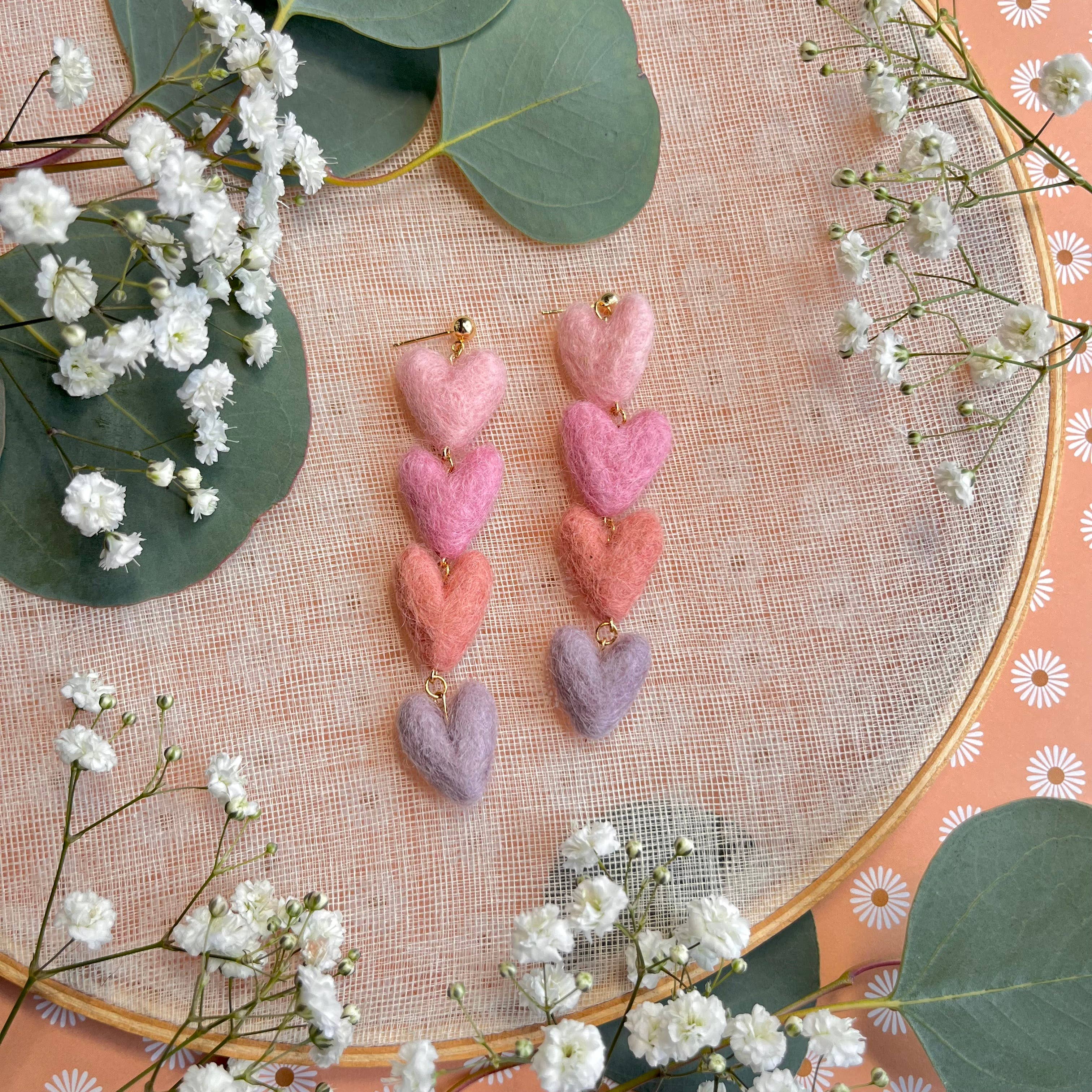 Mini Heart Felted Dangle Earrings