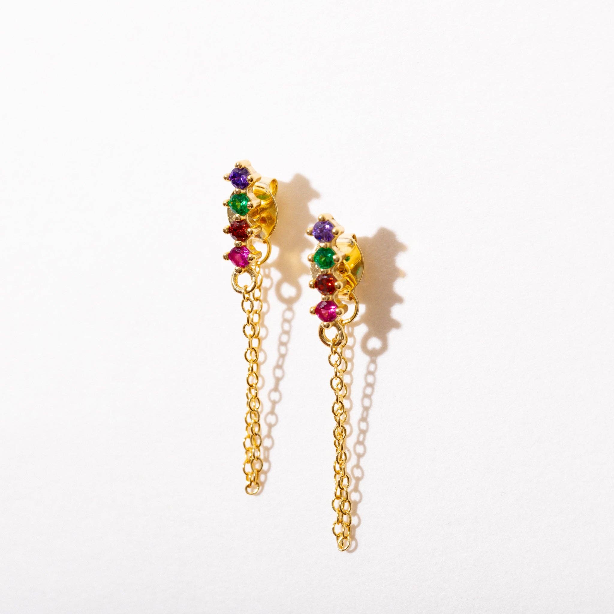 Rainbow Zircon Chain Loop Studs