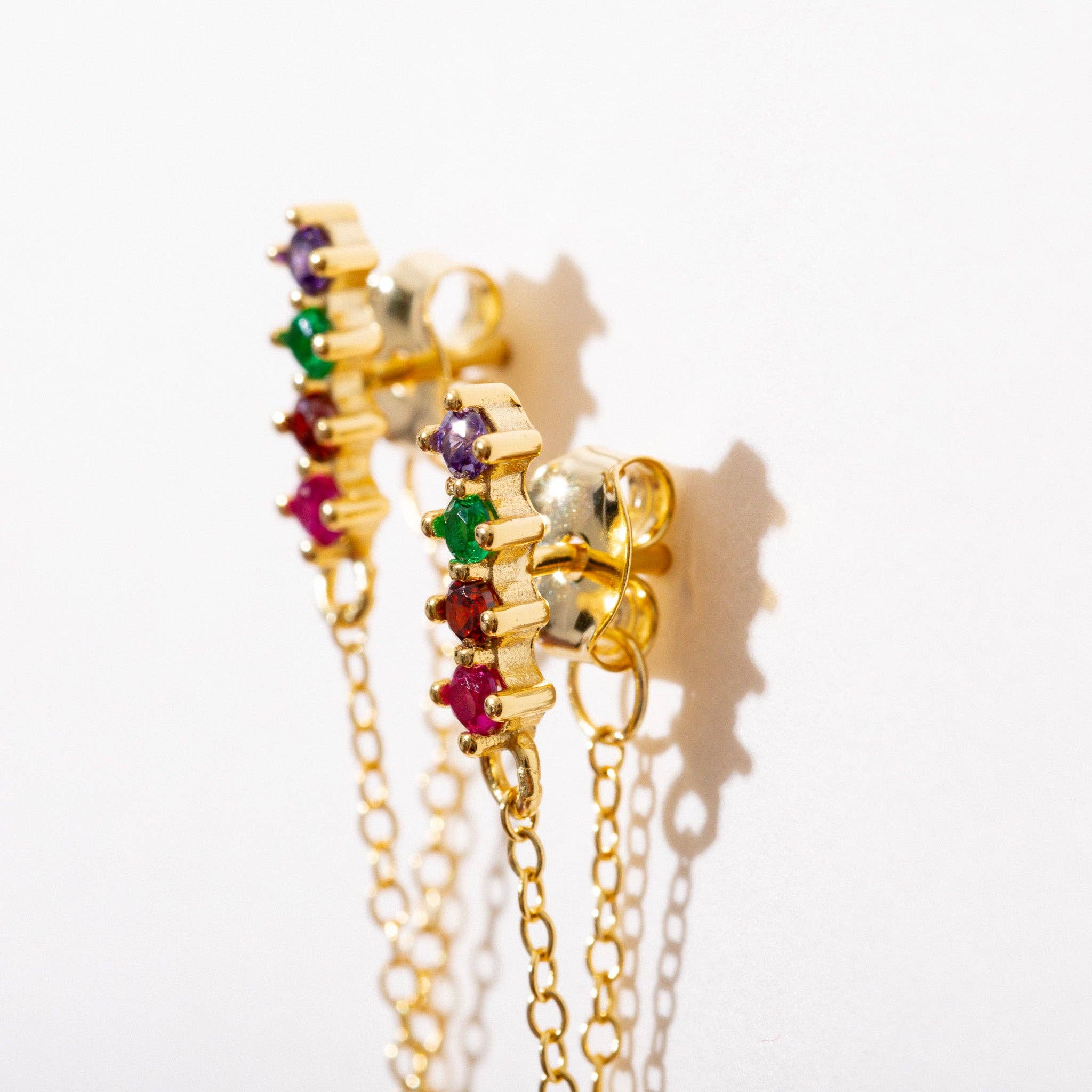 Rainbow Zircon Chain Loop Studs - Image 3