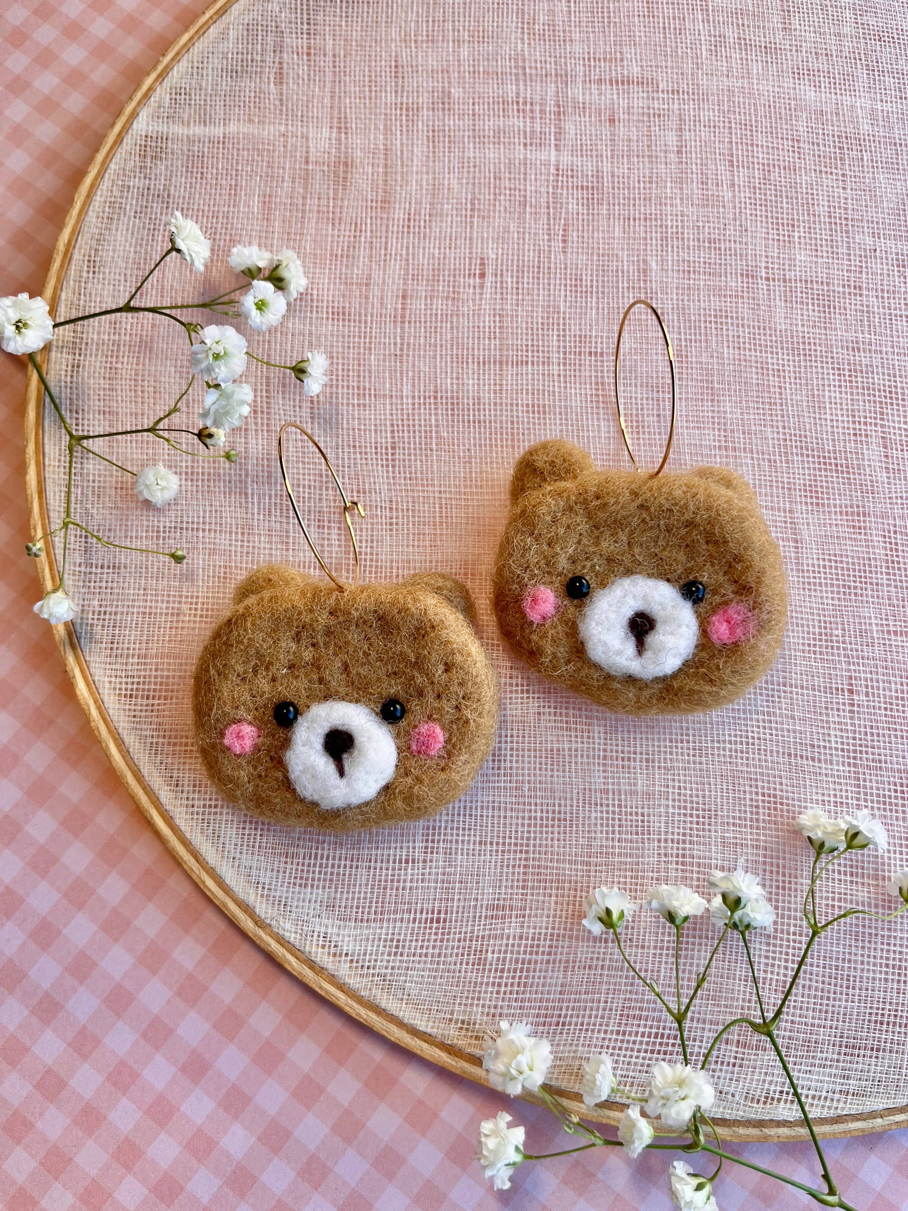 Sweet Bear Face Felted Earrings - Image 2