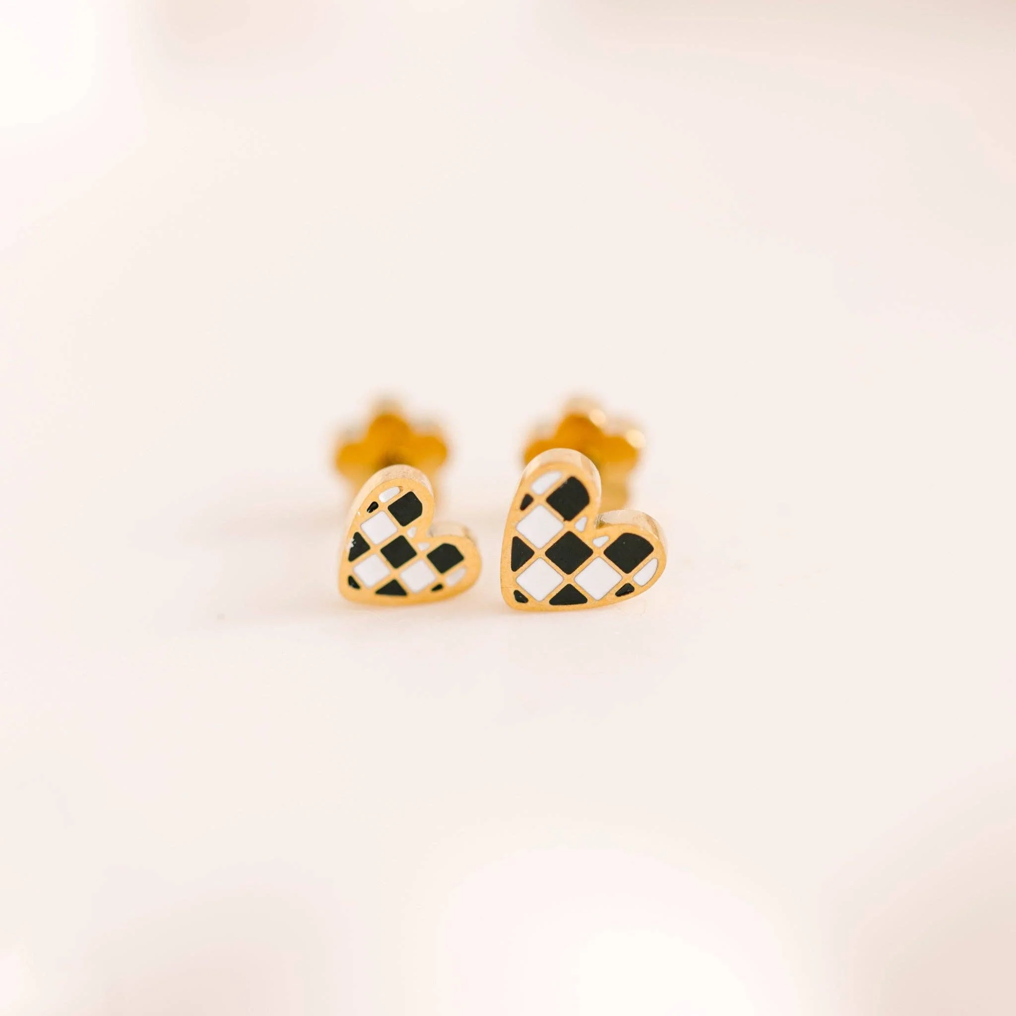 Tiny Checkered Heart Earrings